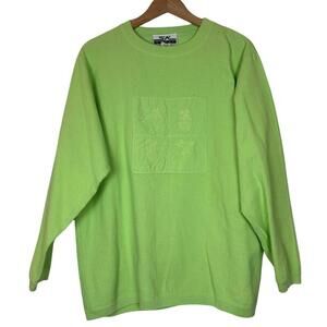 VTG SK Sport Neon Green Embroidered Waffle Knit Sweatshirt Size: M